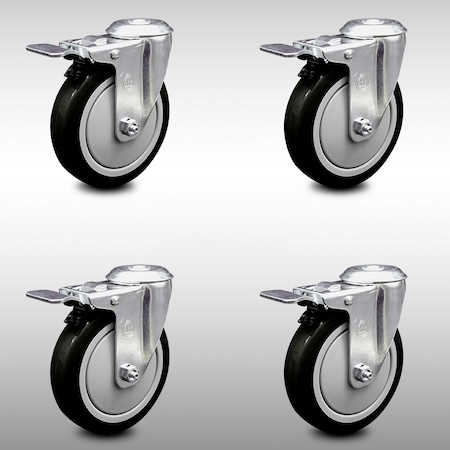 Service Caster 5 Inch SS Black Polyurethane Swivel Bolt Hole Caster Set with Total Lock Brake SCC-SSBHTTL20S514-PPUB-BLK-4
